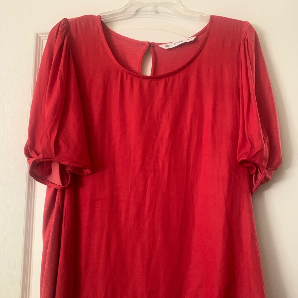 Acos&a autumn red blouse with puffed sleeves - longer in back size M